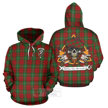 Lennox Tartan Hoodie with Family Crest and Bearded Skull Holding Bottles of Whiskey