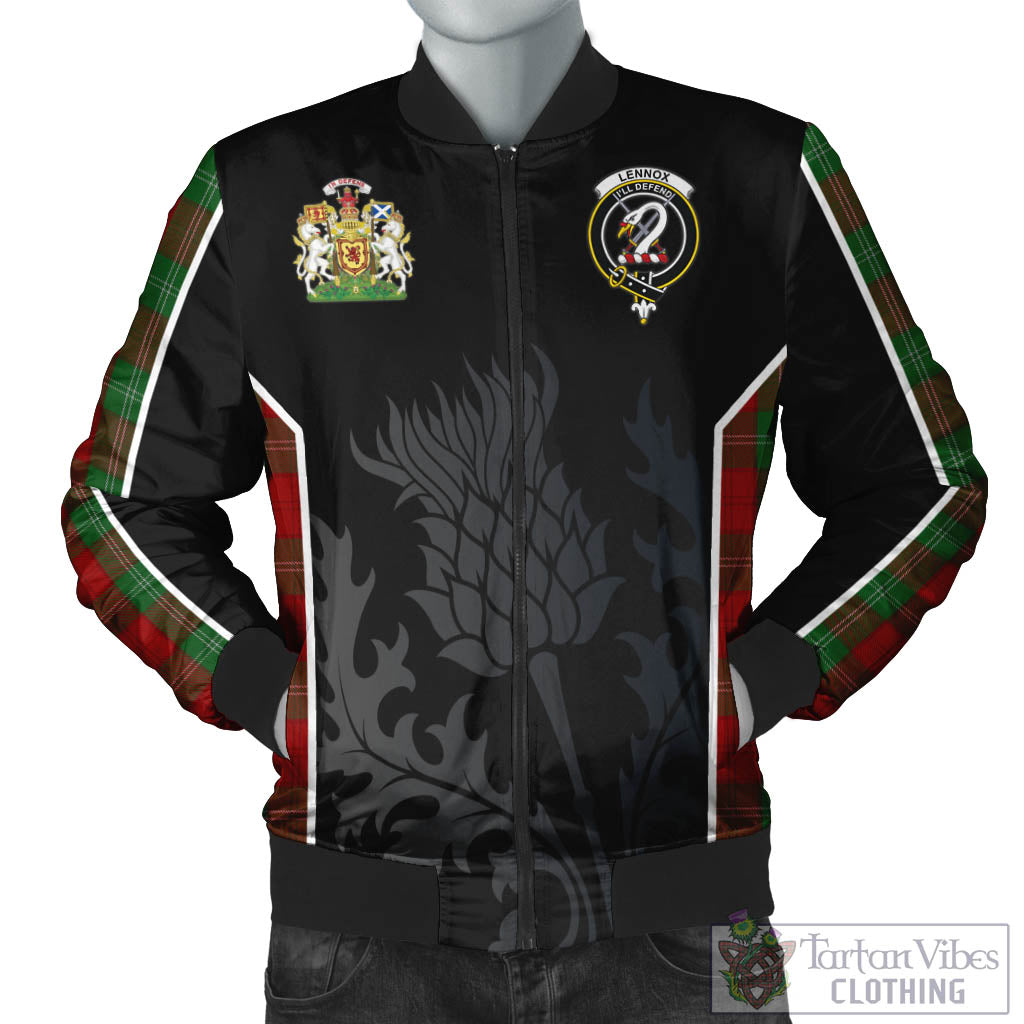 Tartan Vibes Clothing Lennox Tartan Bomber Jacket with Family Crest and Scottish Thistle Vibes Sport Style