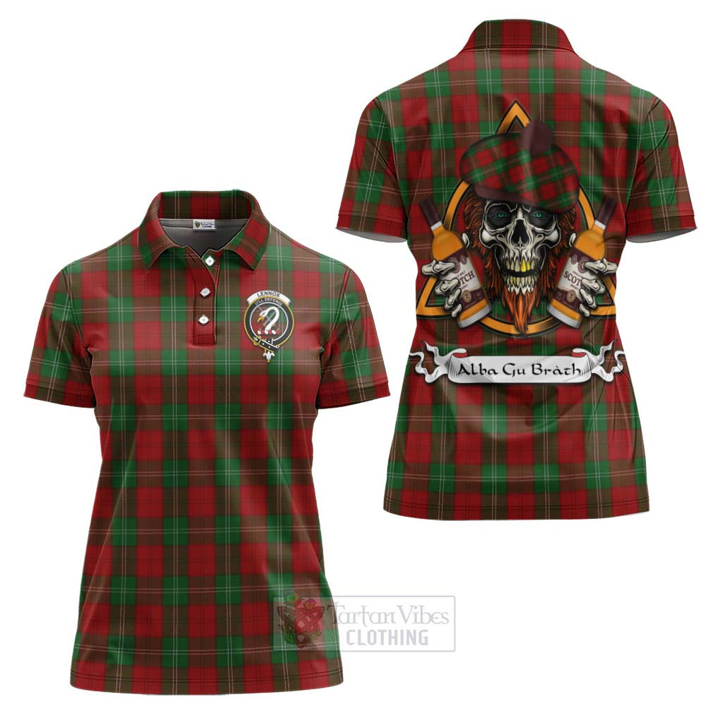 Tartan Vibes Clothing Lennox Tartan Women's Polo Shirt with Family Crest and Bearded Skull Holding Bottles of Whiskey