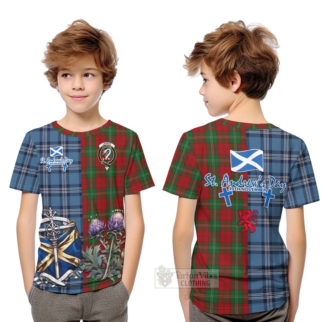 Tartan Vibes Clothing Lennox Tartan Kid T-Shirt Happy St. Andrew's Day Half Tartan Style