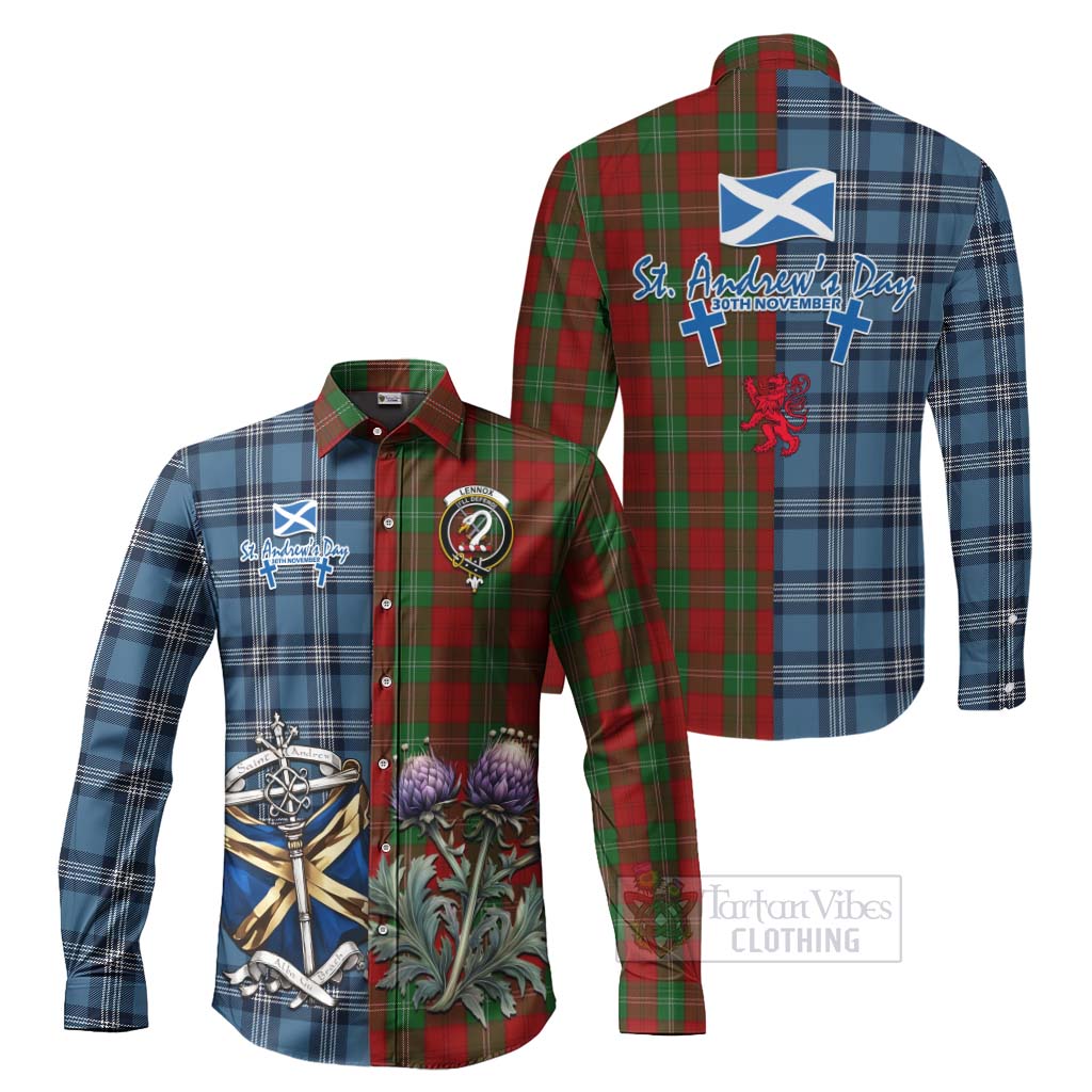 Tartan Vibes Clothing Lennox Tartan Long Sleeve Button Shirt Happy St. Andrew's Day Half Tartan Style