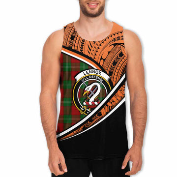 Lennox Crest Tartan Men's Tank Top with Polynesian Vibes Style - Orange Version