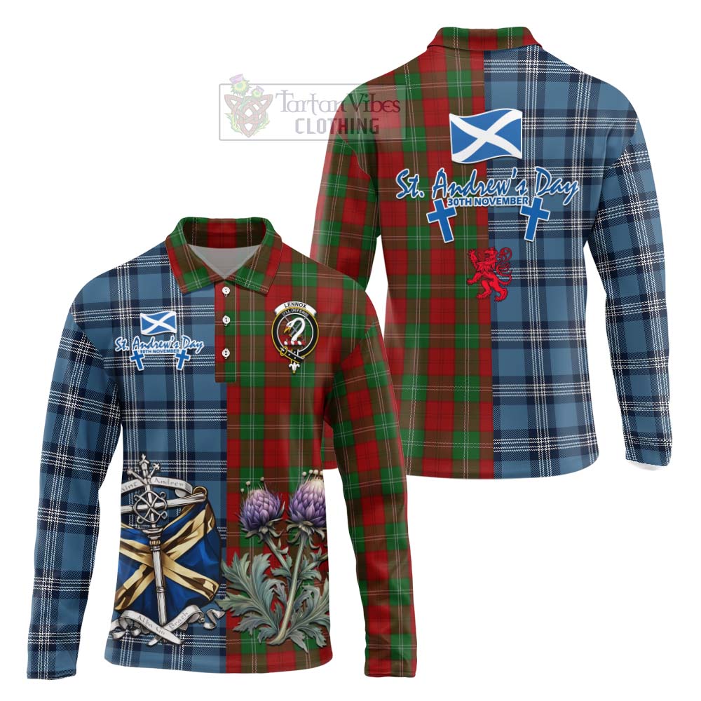 Tartan Vibes Clothing Lennox Tartan Long Sleeve Polo Shirt Happy St. Andrew's Day Half Tartan Style