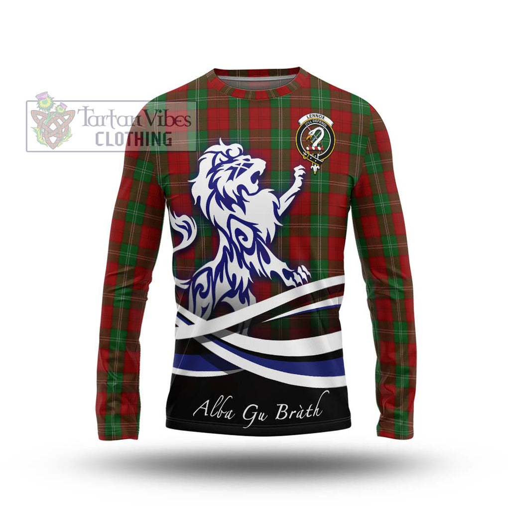 Lennox Tartan Long Sleeve T-Shirt with Alba Gu Brath Regal Lion Emblem Unisex - Tartanvibesclothing Shop