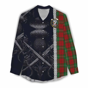 Lennox Tartan Women's Casual Shirt with Family Crest Cross Sword Thistle Celtic Vibes