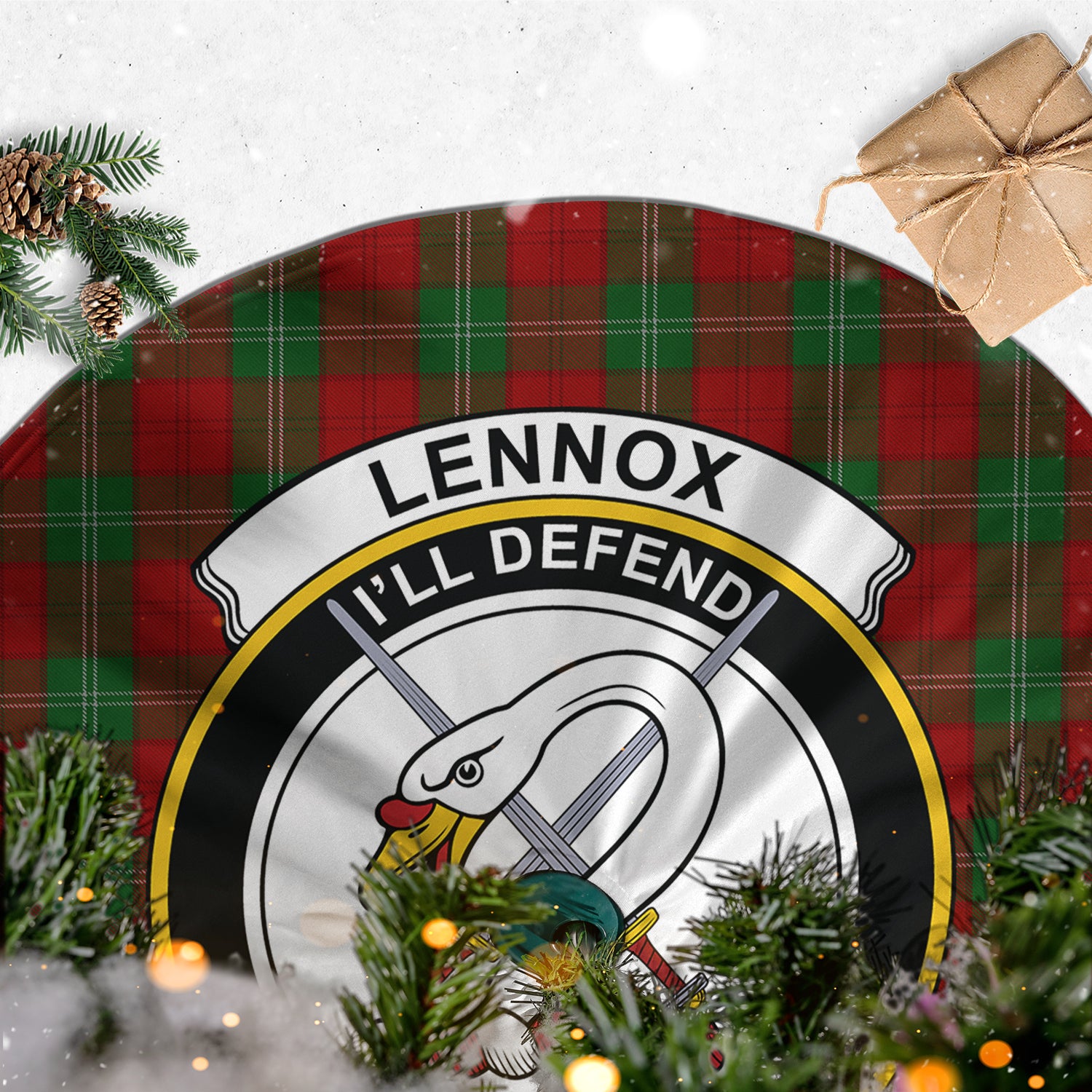 Lennox Tartan Christmas Tree Skirt with Family Crest - Tartanvibesclothing