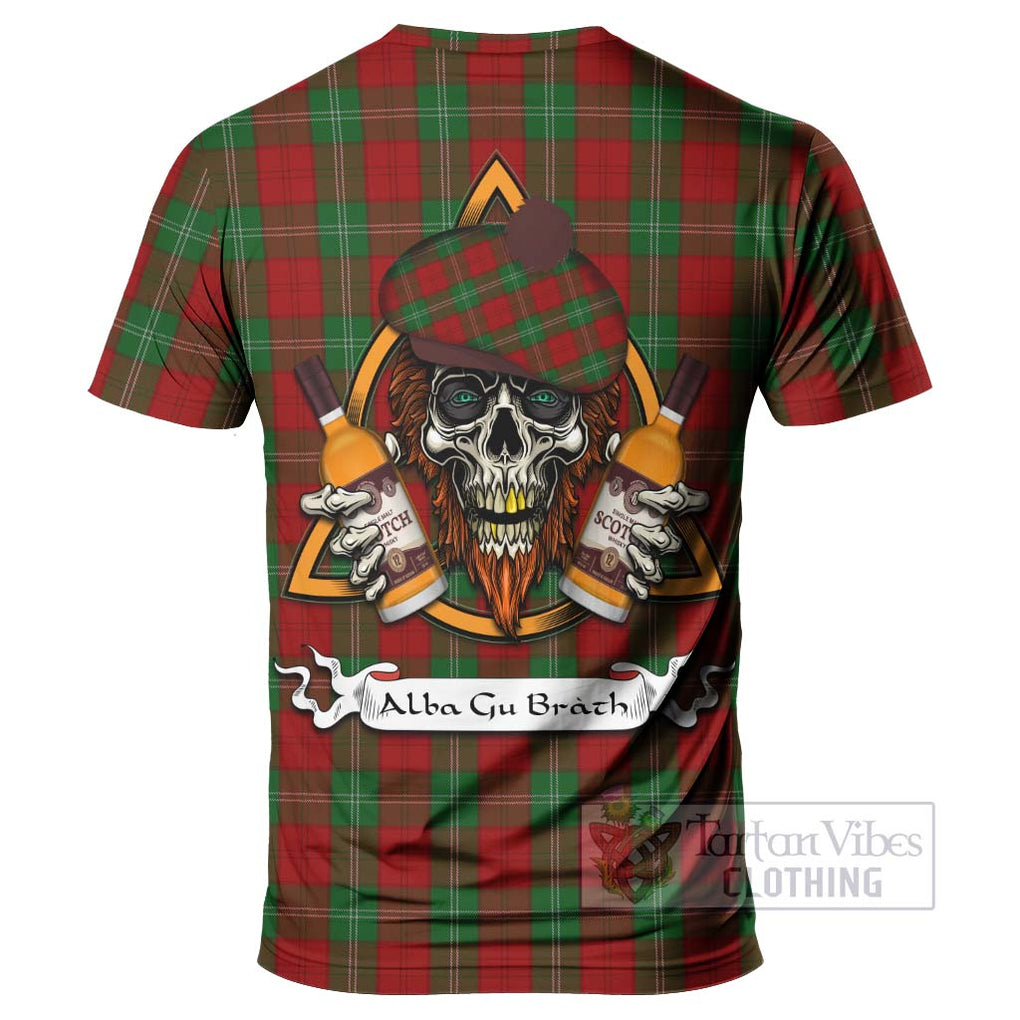 Tartan Vibes Clothing Lennox Tartan T-Shirt with Family Crest and Bearded Skull Holding Bottles of Whiskey