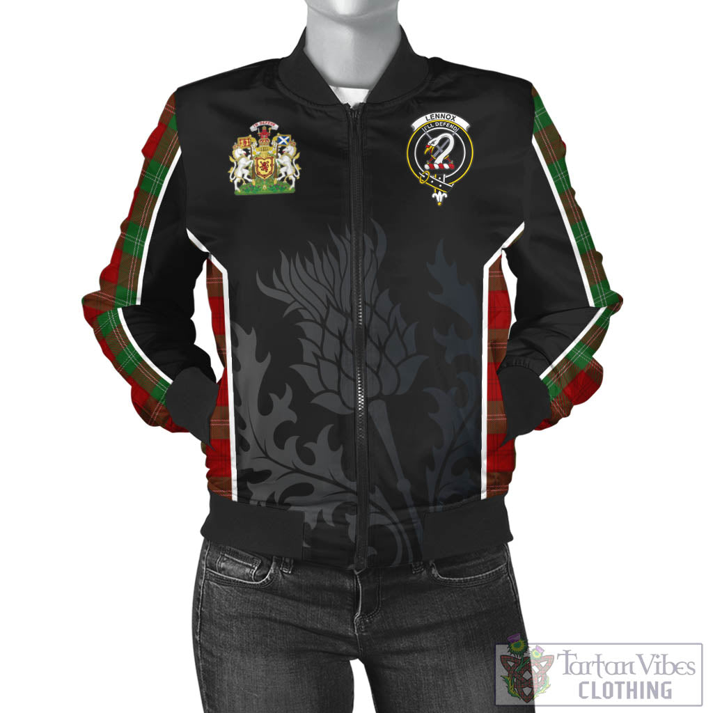 Tartan Vibes Clothing Lennox Tartan Bomber Jacket with Family Crest and Scottish Thistle Vibes Sport Style