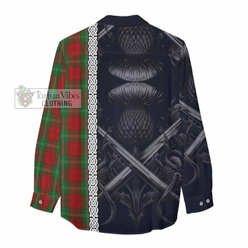 Lennox Tartan Women's Casual Shirt with Family Crest Cross Sword Thistle Celtic Vibes