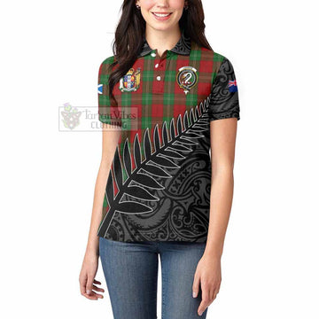 Lennox Crest Tartan Women's Polo Shirt with New Zealand Silver Fern Half Style