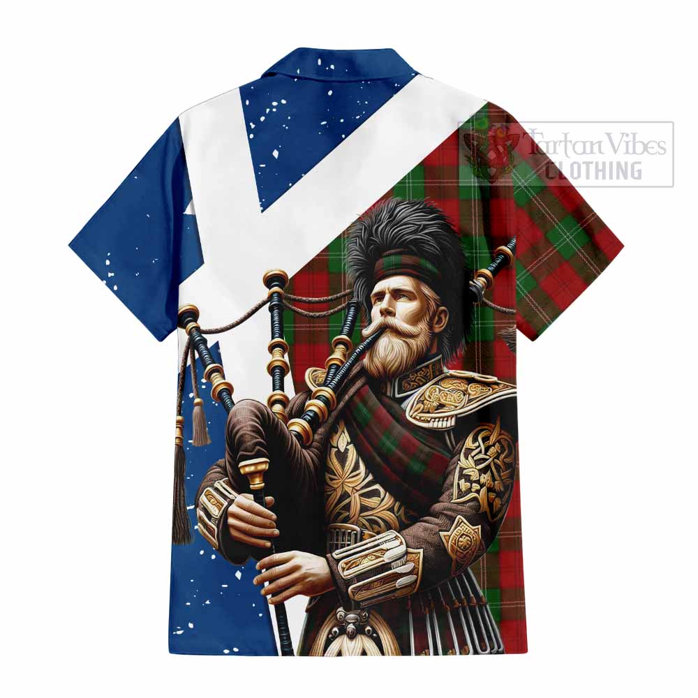 Tartan Vibes Clothing Lennox Tartan Short Sleeve Button Shirt with Family Crest Scottish Bagpiper Vibes