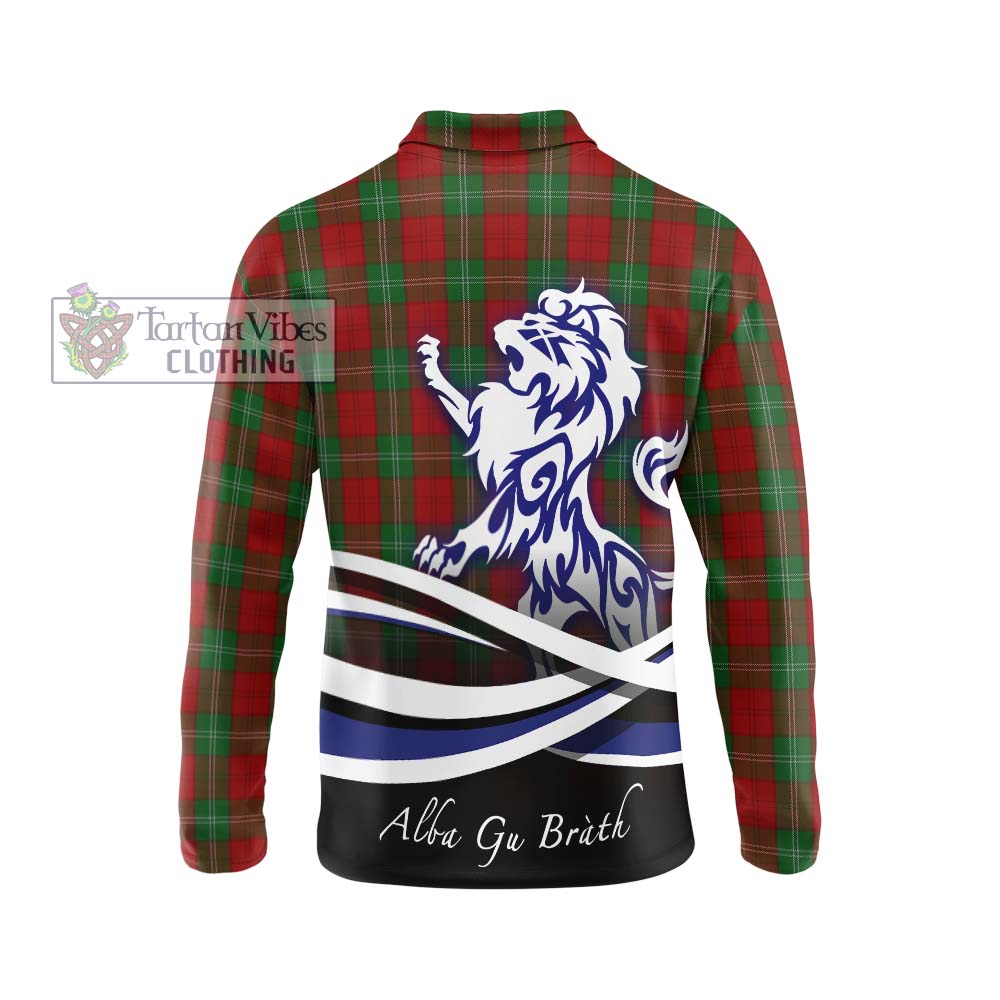 Lennox Tartan Long Sleeve Polo Shirt with Alba Gu Brath Regal Lion Emblem - Tartanvibesclothing Shop