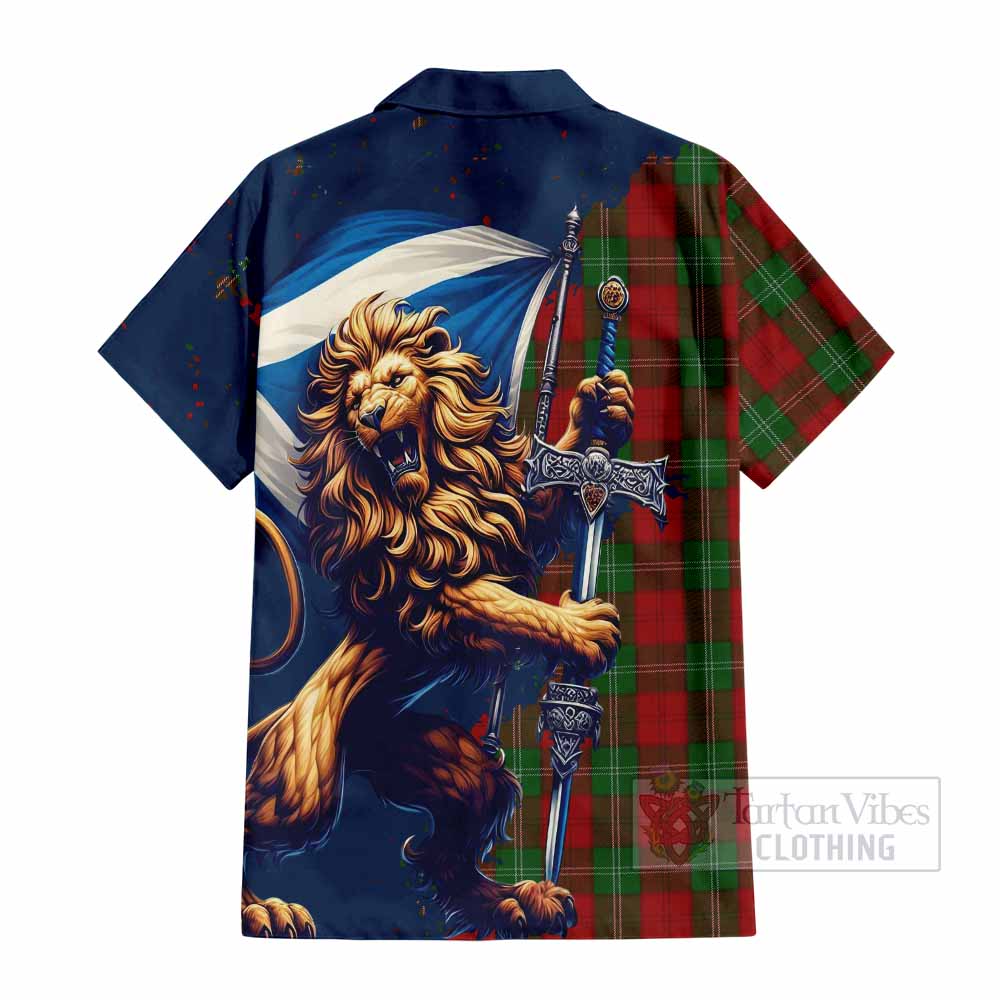 Tartan Vibes Clothing Lennox Tartan Family Crest Short Sleeve Button Shirt with Scottish Majestic Lion