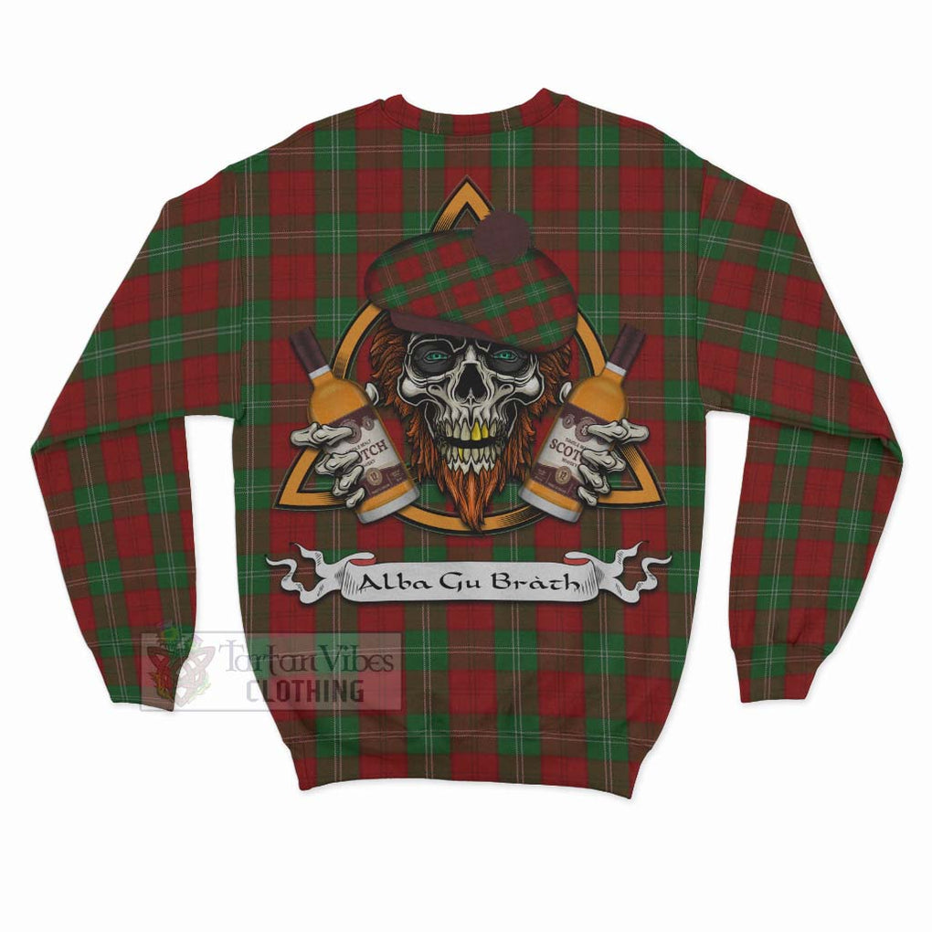 Tartan Vibes Clothing Lennox Tartan Sweatshirt with Family Crest and Bearded Skull Holding Bottles of Whiskey