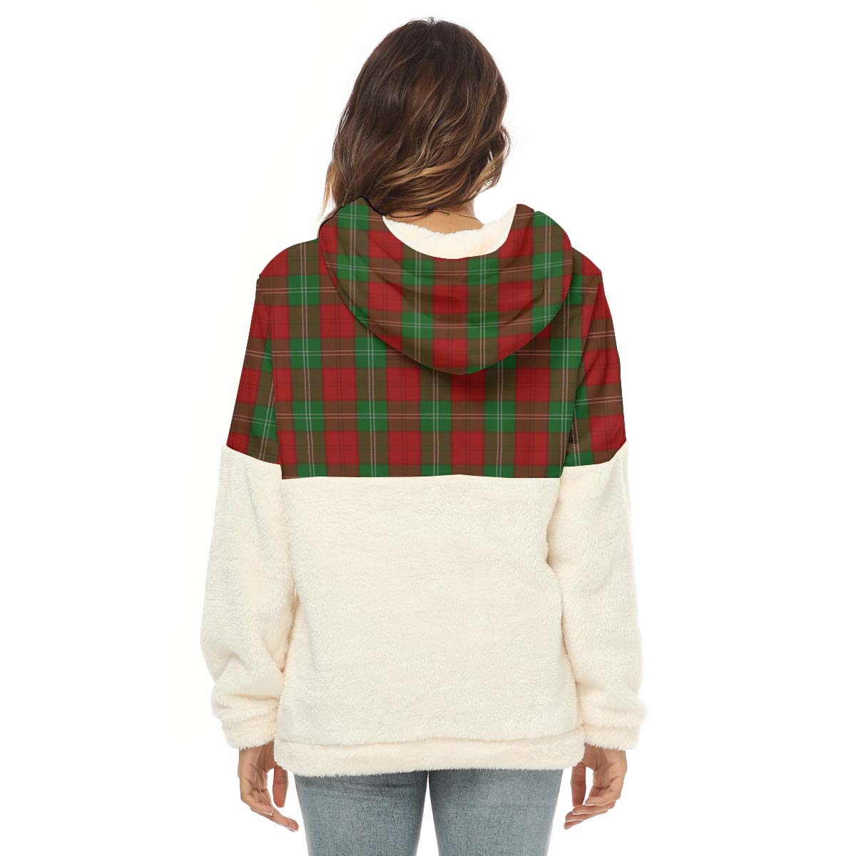 Lennox Tartan Women's Borg Fleece Hoodie With Half Zip with Family Crest - Tartan Vibes Clothing