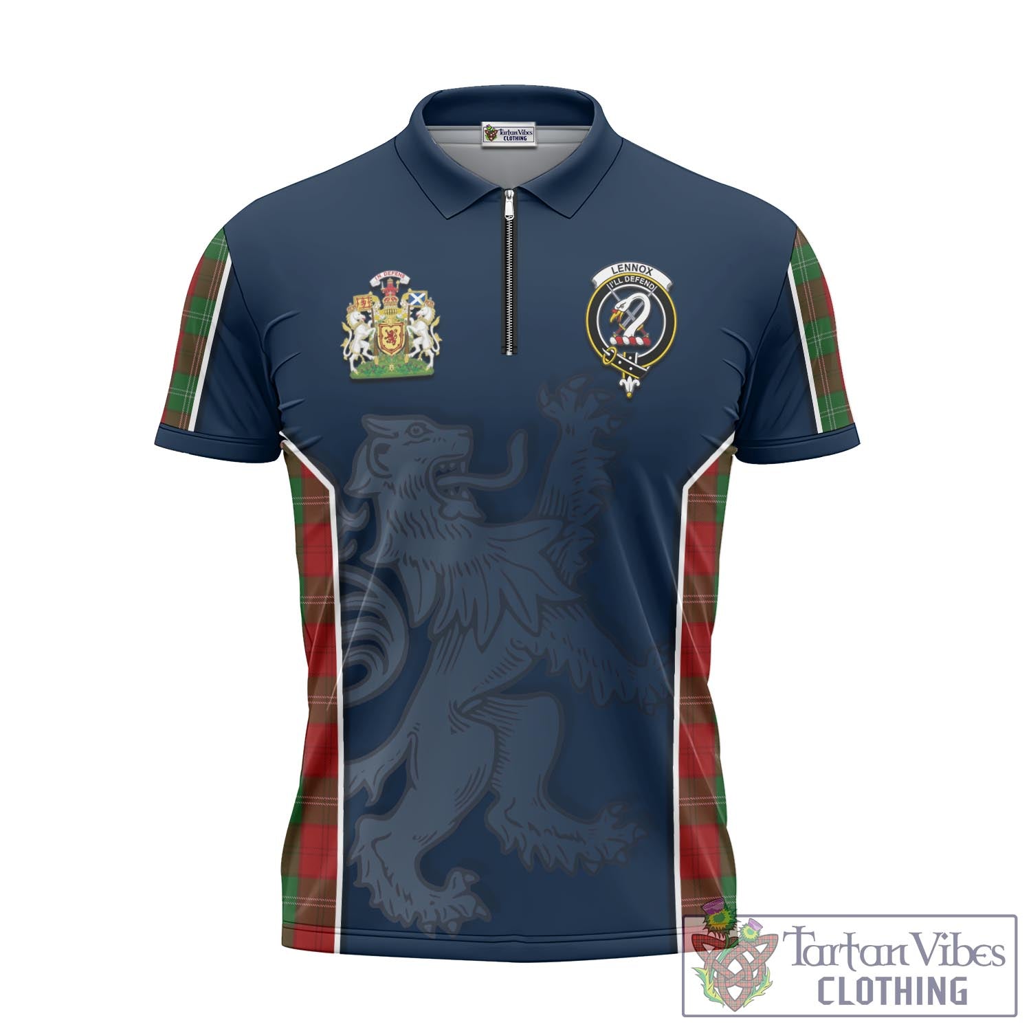 Tartan Vibes Clothing Lennox Tartan Zipper Polo Shirt with Family Crest and Lion Rampant Vibes Sport Style