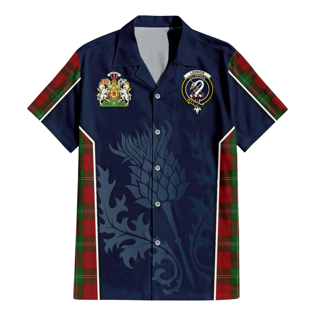 Tartan Vibes Clothing Lennox Tartan Short Sleeve Button Up Shirt with Family Crest and Scottish Thistle Vibes Sport Style