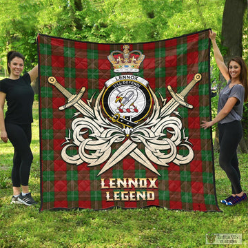 Lennox Tartan Quilt with Clan Crest and the Golden Sword of Courageous Legacy