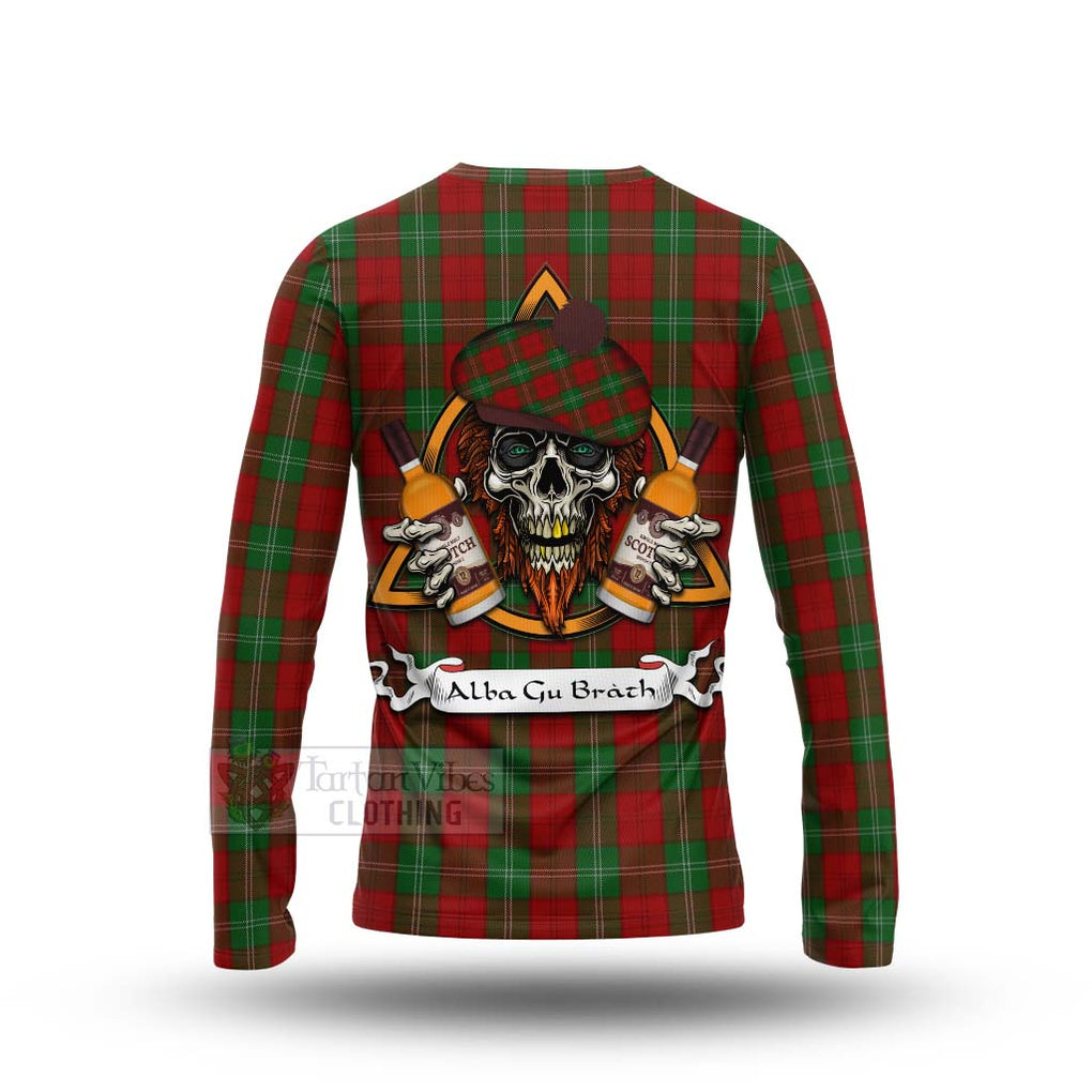 Tartan Vibes Clothing Lennox Tartan Long Sleeve T-Shirt with Family Crest and Bearded Skull Holding Bottles of Whiskey