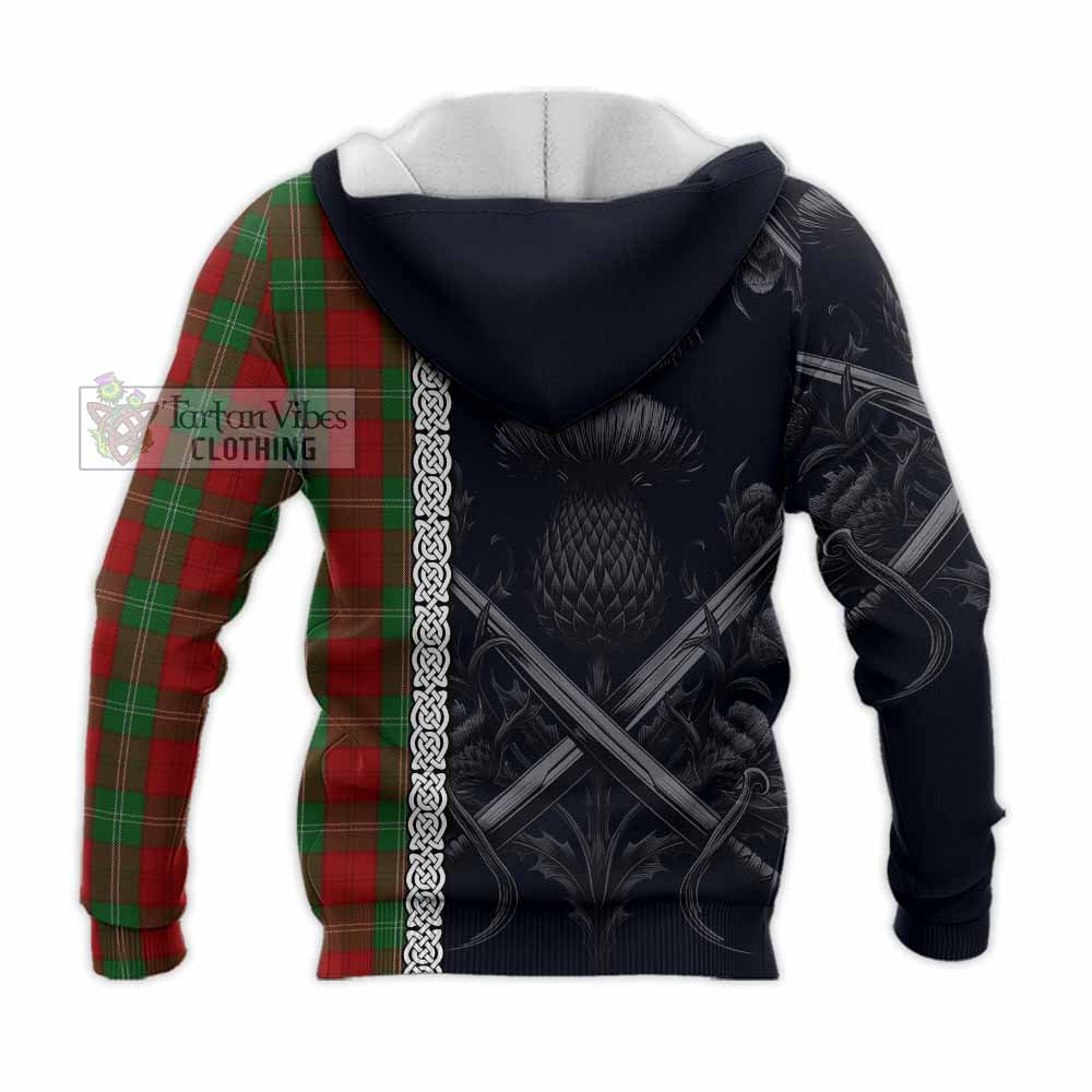 Tartan Vibes Clothing Lennox Tartan Knitted Hoodie with Family Crest Cross Sword Thistle Celtic Vibes