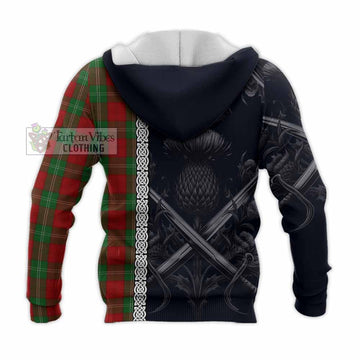 Lennox Tartan Knitted Hoodie with Family Crest Cross Sword Thistle Celtic Vibes