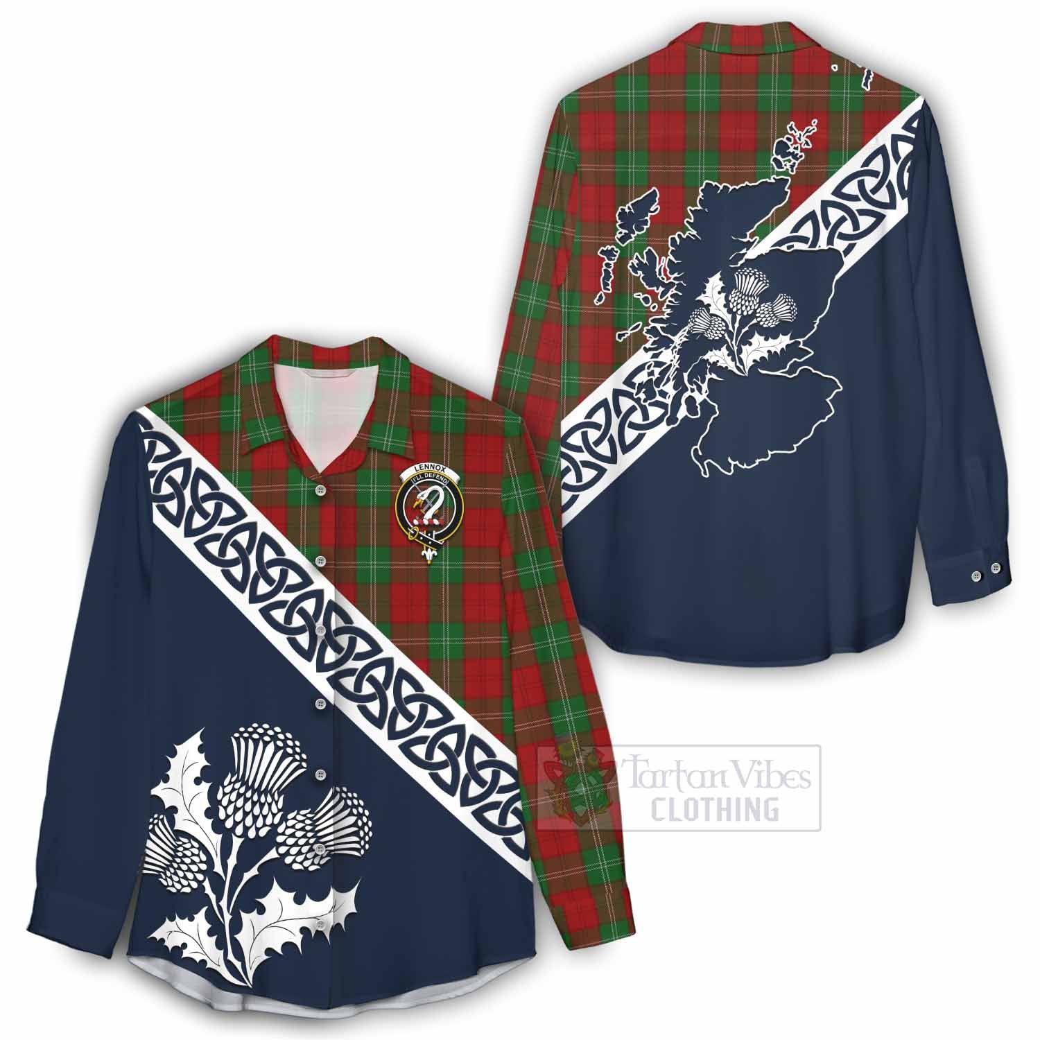 Tartan Vibes Clothing Lennox Tartan Women's Casual Shirt Featuring Thistle and Scotland Map