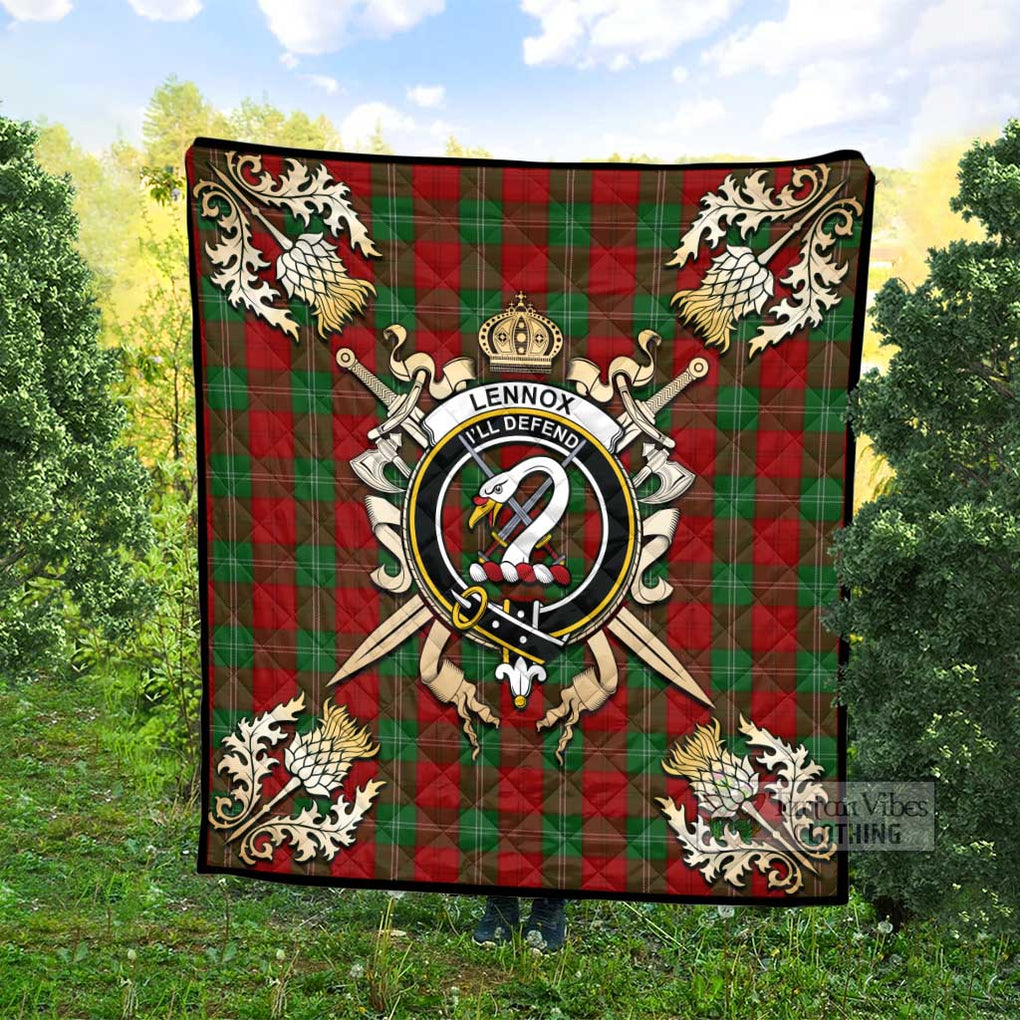 Tartan Vibes Clothing Lennox Tartan Quilt with Family Crest and Scottish Golden Courage Shield