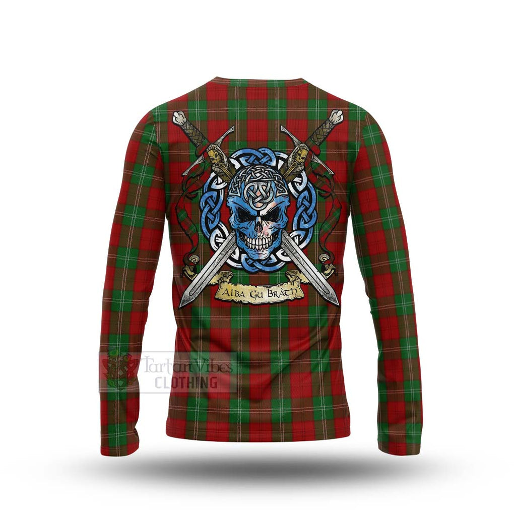 Tartan Vibes Clothing Lennox Tartan Long Sleeve T-Shirt with Family Crest Celtic Skull Style