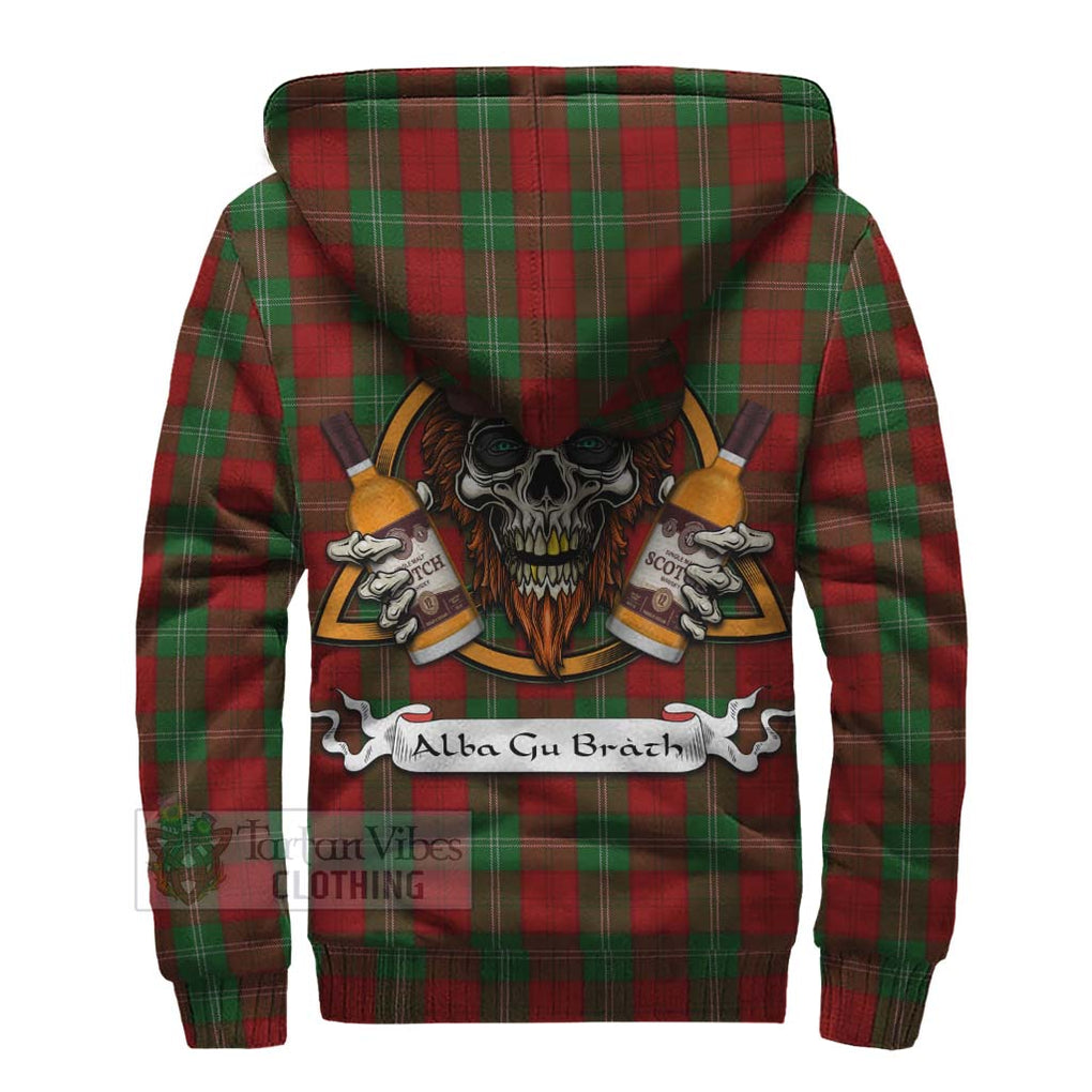 Tartan Vibes Clothing Lennox Tartan Sherpa Hoodie with Family Crest and Bearded Skull Holding Bottles of Whiskey