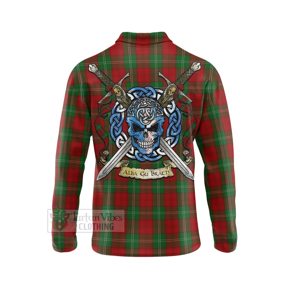 Tartan Vibes Clothing Lennox Tartan Long Sleeve Polo Shirt with Family Crest Celtic Skull Style