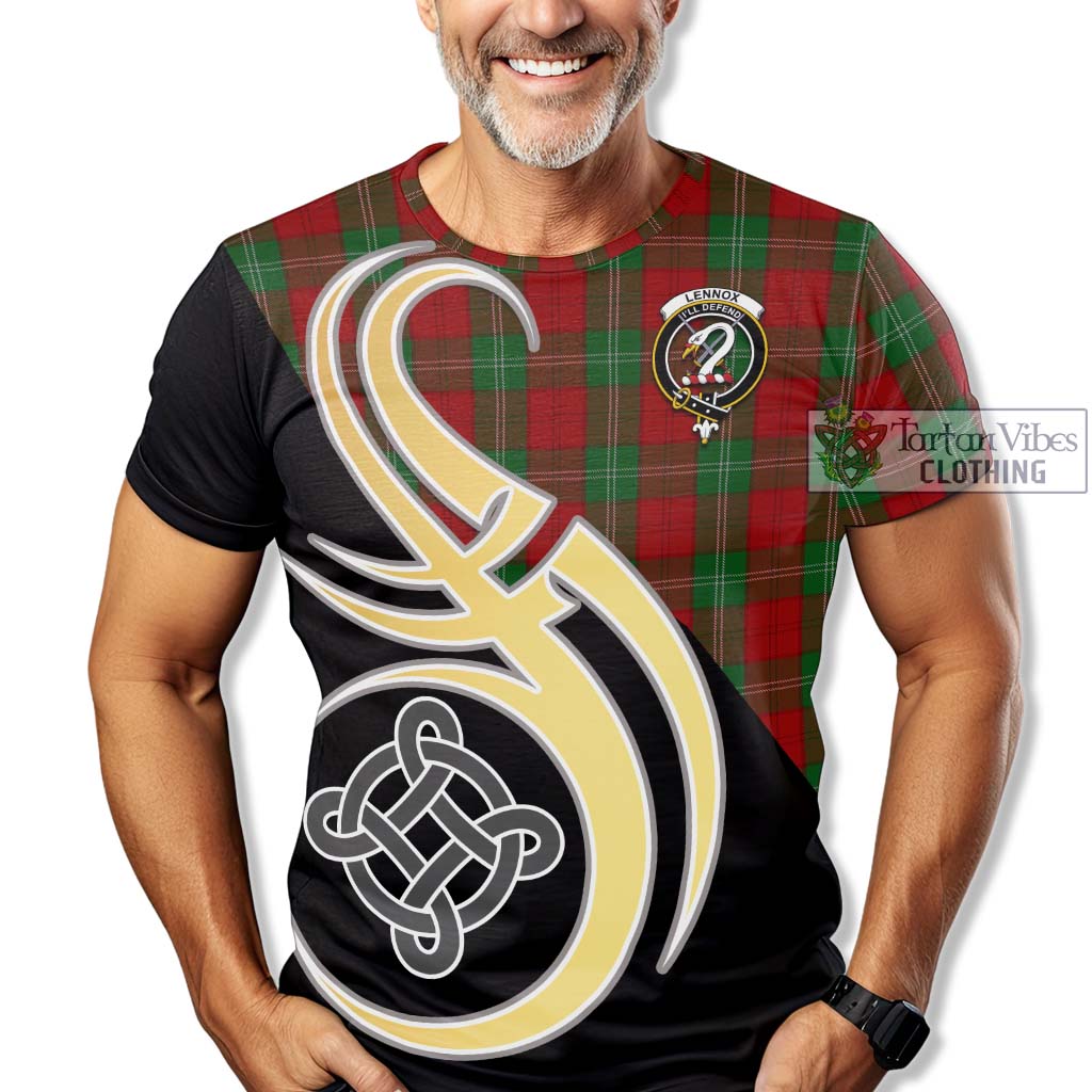 Tartan Vibes Clothing Lennox Tartan T-Shirt with Family Crest and Celtic Symbol Style