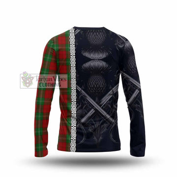 Lennox Tartan Long Sleeve T-Shirt with Family Crest Cross Sword Thistle Celtic Vibes