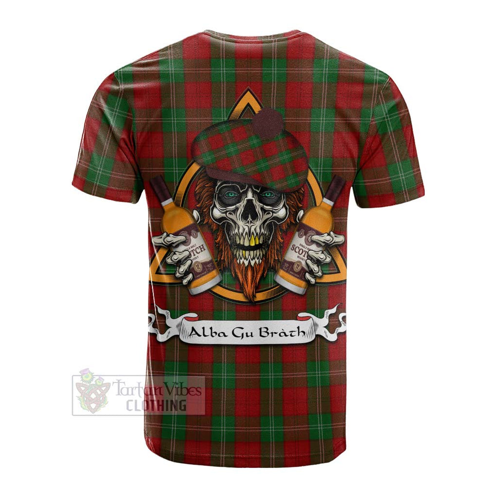 Tartan Vibes Clothing Lennox Tartan Cotton T-shirt with Family Crest and Bearded Skull Holding Bottles of Whiskey