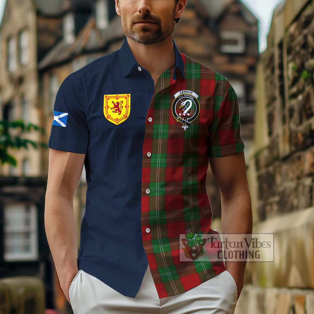 Tartan Vibes Clothing Lennox Tartan Short Sleeve Button Shirt with Scottish Lion Royal Arm Half Style