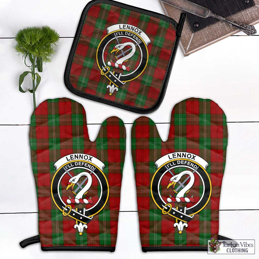Lennox Tartan Combo Oven Mitt & Pot-Holder with Family Crest Black - Tartan Vibes Clothing