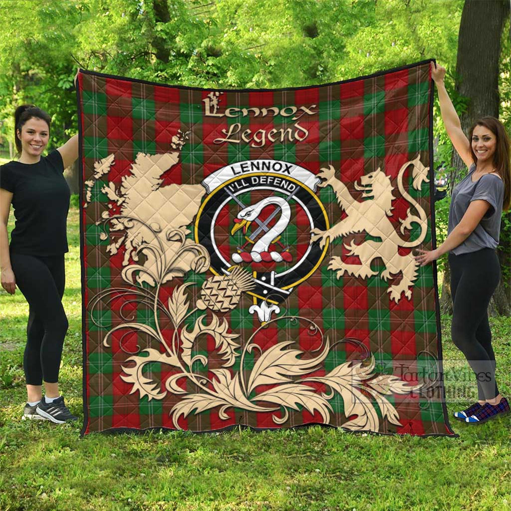 Tartan Vibes Clothing Lennox Tartan Quilt with Family Crest and Scottish Symbol Style