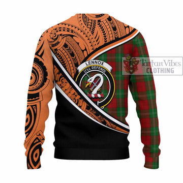 Lennox Crest Tartan Knitted Sweater with Polynesian Vibes Style - Orange Version