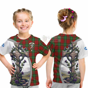 Lennox Tartan Kid T-Shirt with Family Crest and St. Andrew's Cross Accented by Thistle Vines