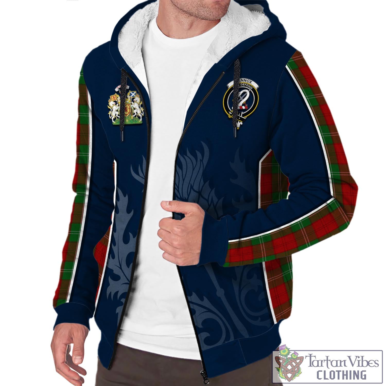 Tartan Vibes Clothing Lennox Tartan Sherpa Hoodie with Family Crest and Scottish Thistle Vibes Sport Style