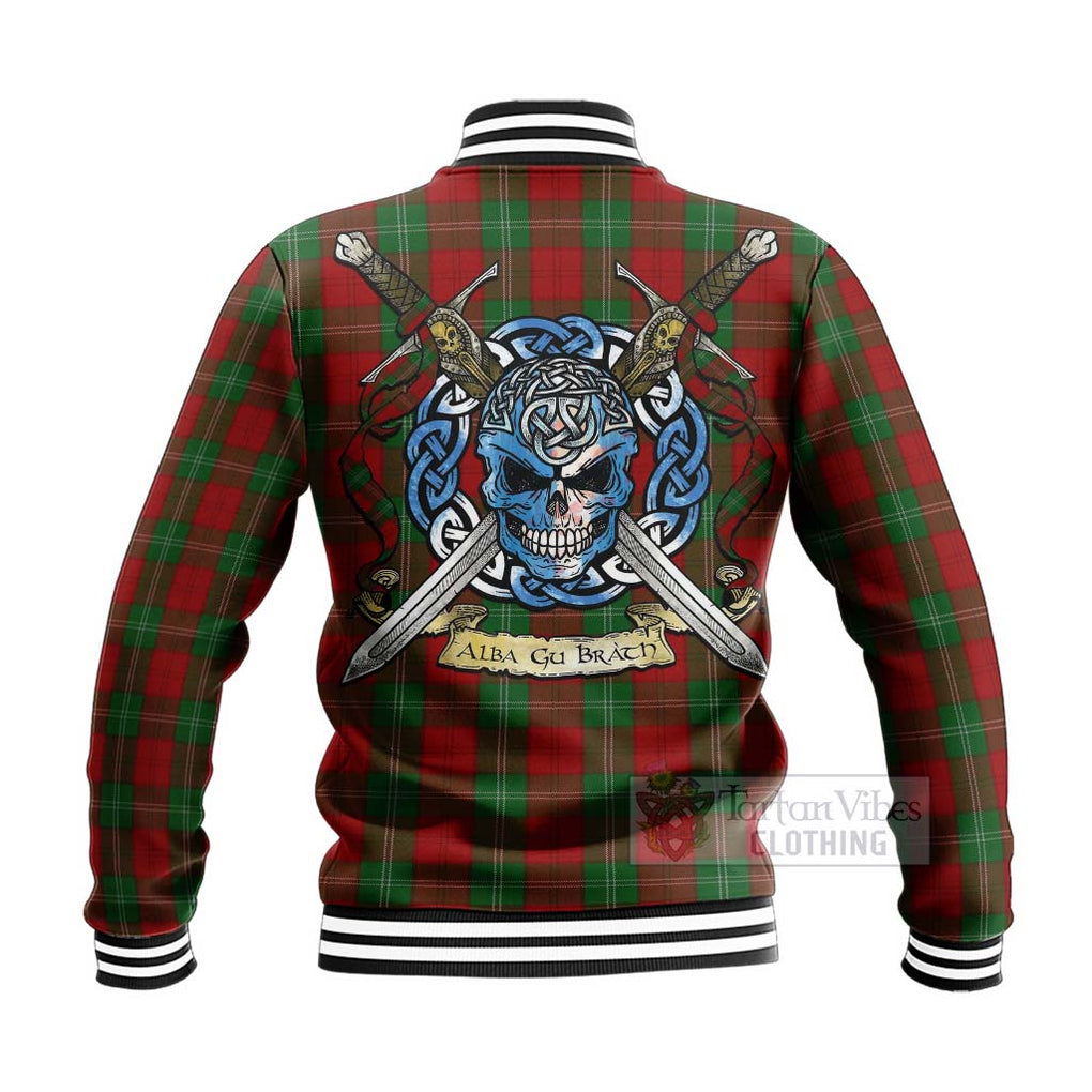 Tartan Vibes Clothing Lennox Tartan Baseball Jacket with Family Crest Celtic Skull Style