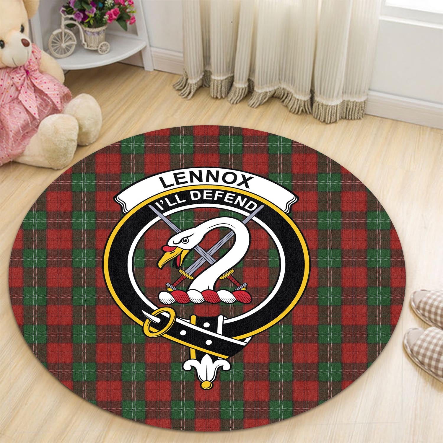 lennox-tartan-round-rug-with-family-crest