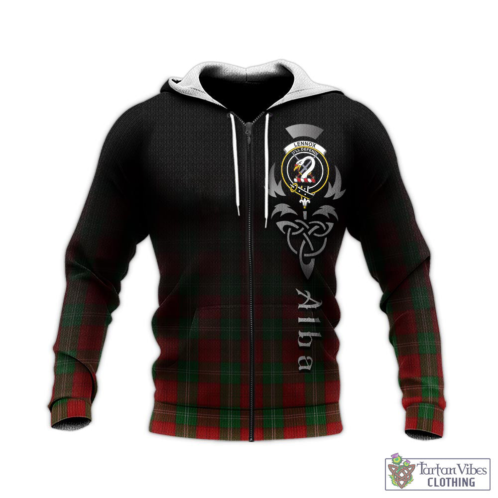 Tartan Vibes Clothing Lennox Tartan Knitted Hoodie Featuring Alba Gu Brath Family Crest Celtic Inspired