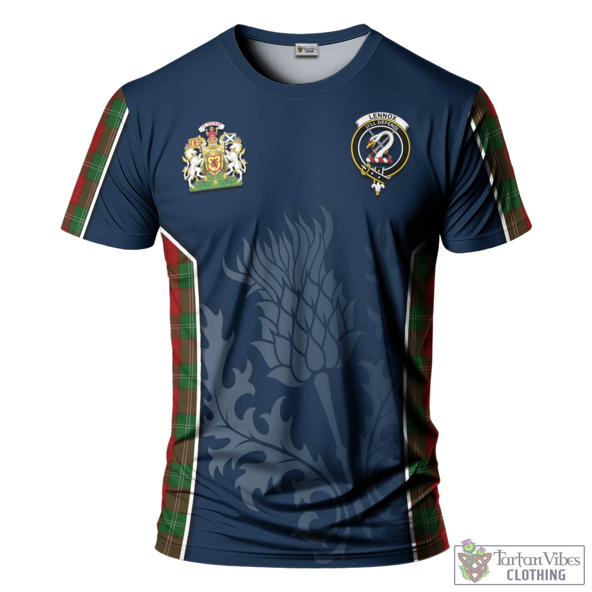 Tartan Vibes Clothing Lennox Tartan T-Shirt with Family Crest and Scottish Thistle Vibes Sport Style