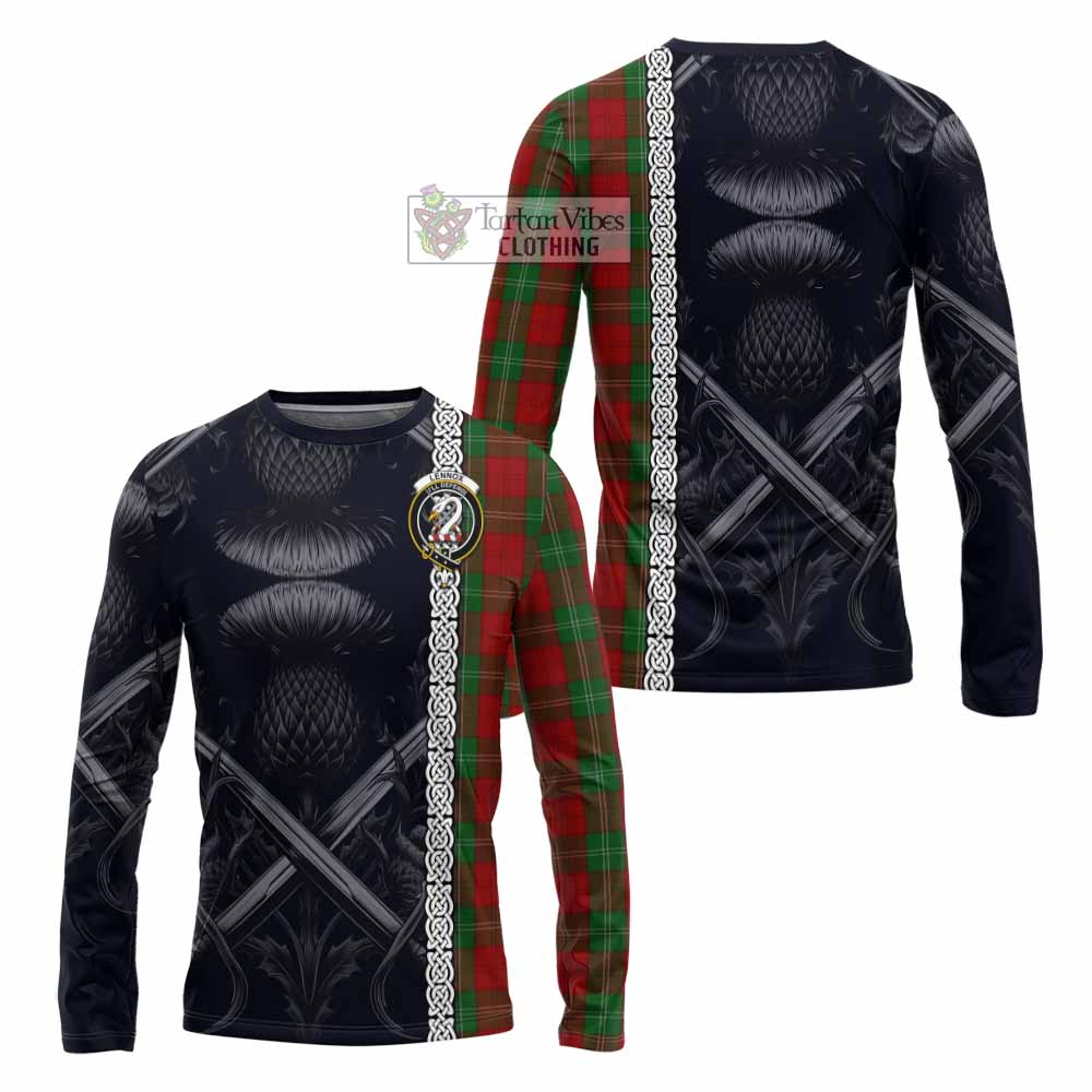 Tartan Vibes Clothing Lennox Tartan Long Sleeve T-Shirt with Family Crest Cross Sword Thistle Celtic Vibes