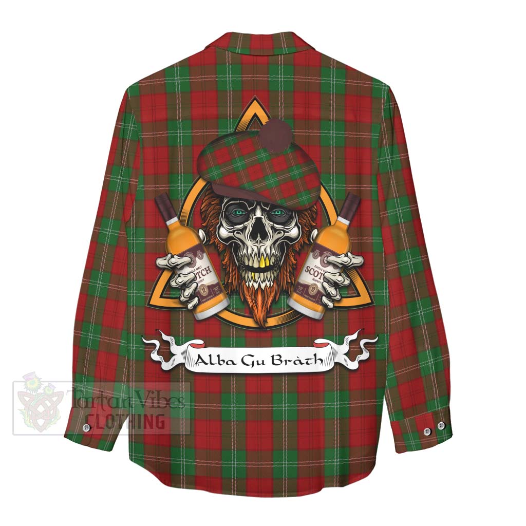 Tartan Vibes Clothing Lennox Tartan Women's Casual Shirt with Family Crest and Bearded Skull Holding Bottles of Whiskey