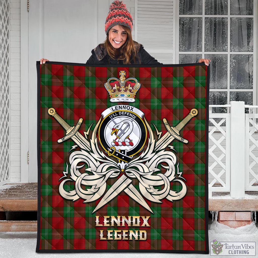 Tartan Vibes Clothing Lennox Tartan Quilt with Clan Crest and the Golden Sword of Courageous Legacy