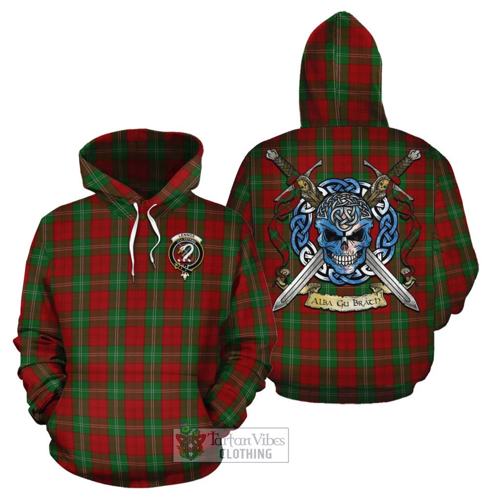 Tartan Vibes Clothing Lennox Tartan Cotton Hoodie with Family Crest Celtic Skull Style