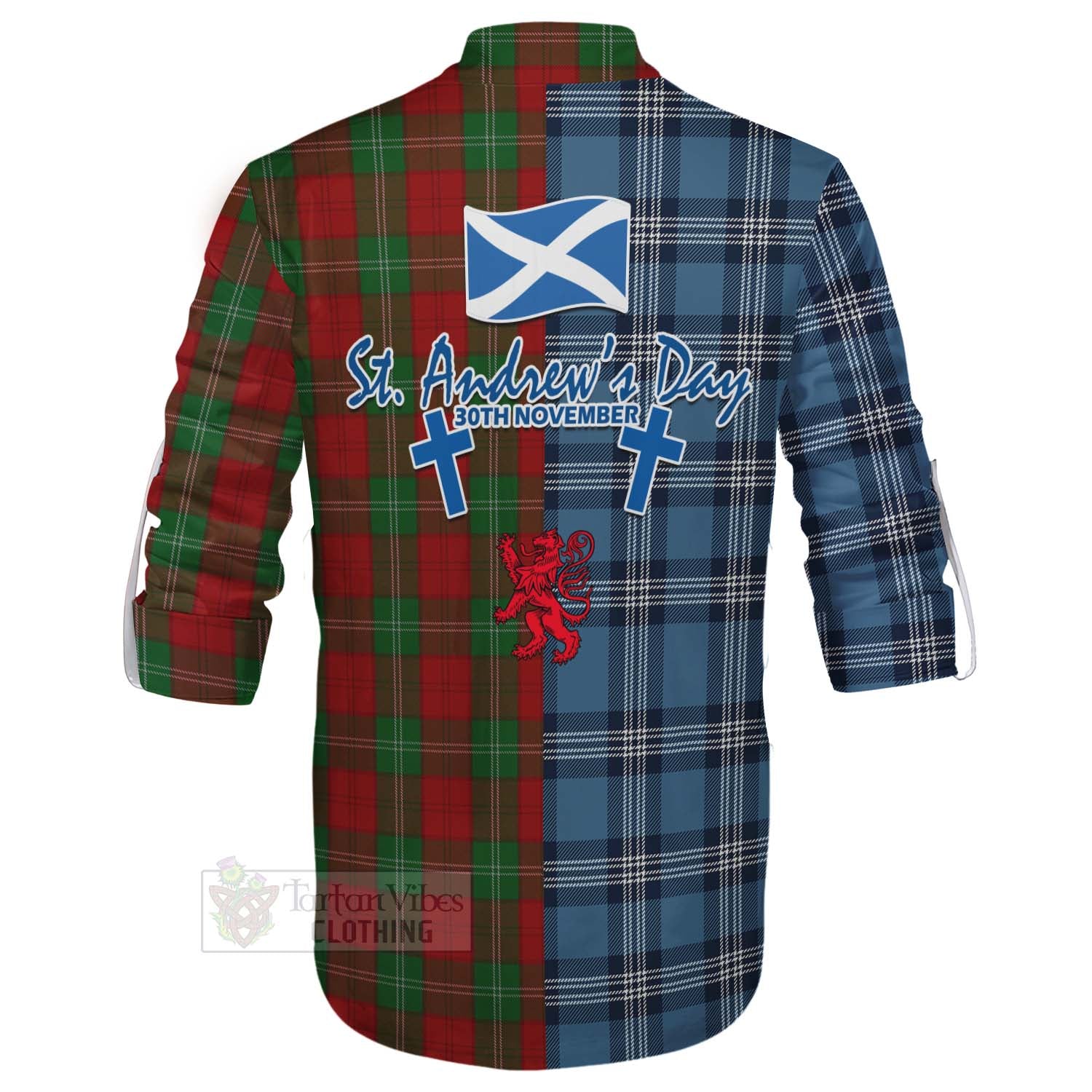 Tartan Vibes Clothing Lennox Tartan Ghillie Kilt Shirt Happy St. Andrew's Day Half Tartan Style