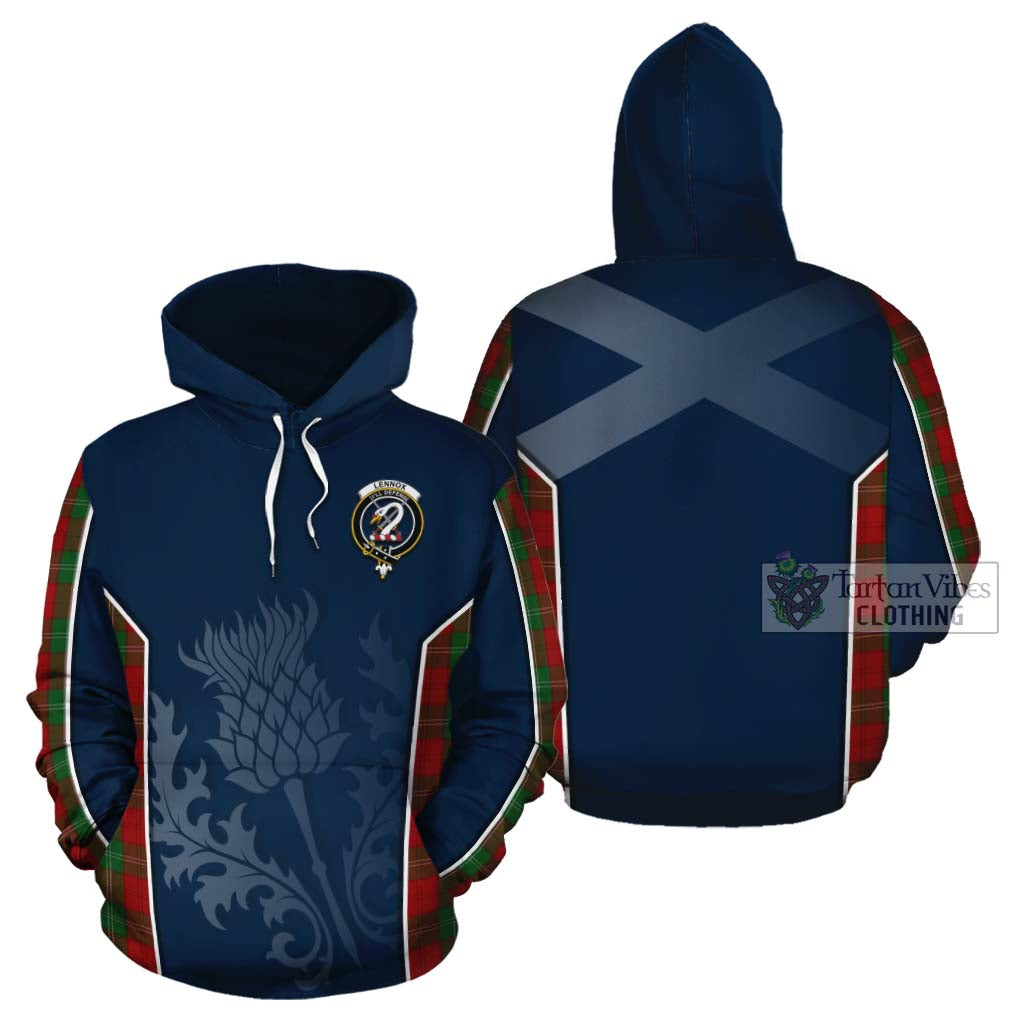 Tartan Vibes Clothing Lennox Tartan Cotton Hoodie with Family Crest and Scottish Thistle Vibes Sport Style