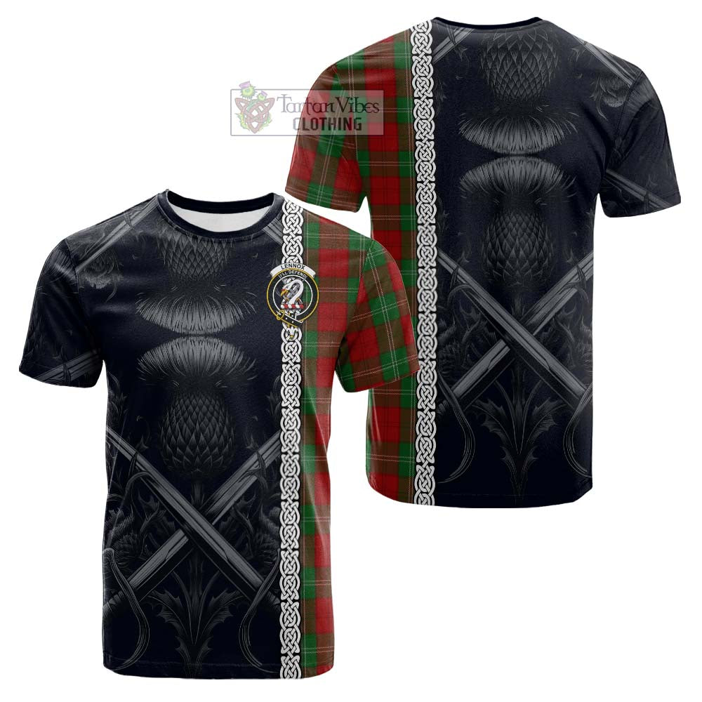 Tartan Vibes Clothing Lennox Tartan Cotton T-shirt with Family Crest Cross Sword Thistle Celtic Vibes